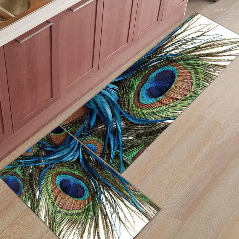 Carpets Peacock Feather Art Kitchen Mat Home Entrance Doormat Living Room Decor Floor Carpet Bathroom Anti-Slip Rug