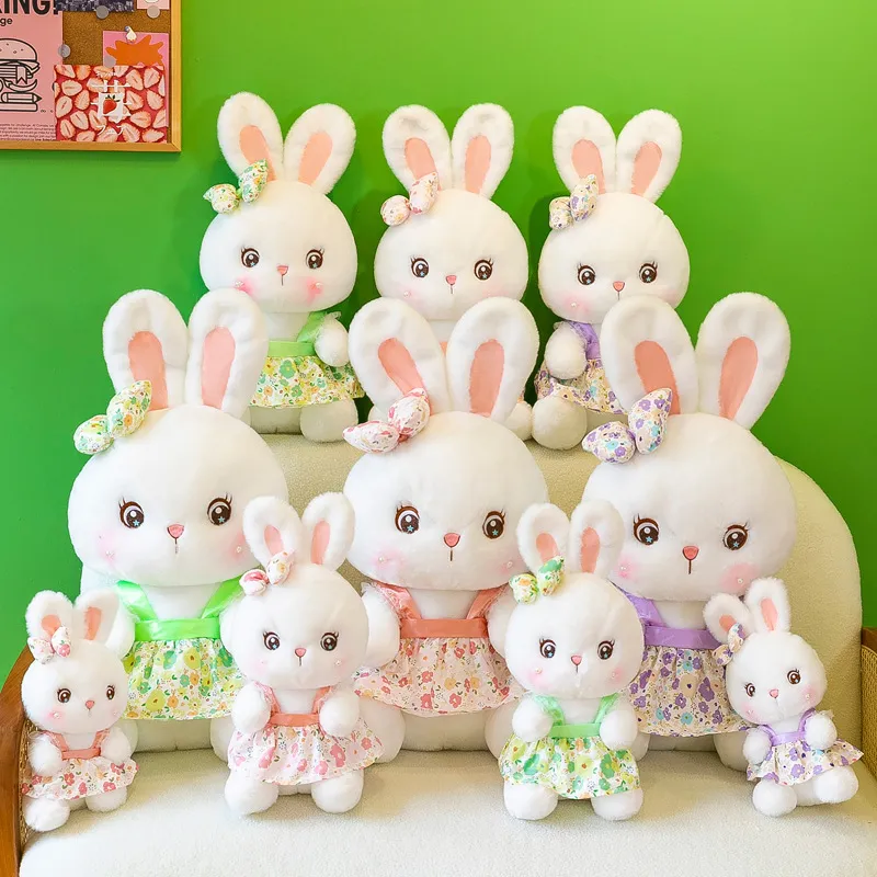 Mignon pastorale frais lapin poupée jupe florale lapin en peluche jouet poupée fille cadeau cadeau en gros