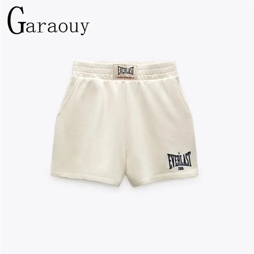 Garaouy Sports Shorts Kobiety harajuku solidne hafty swobodny dama elastyczna talia plaża luźne krótkie spodnie 220427