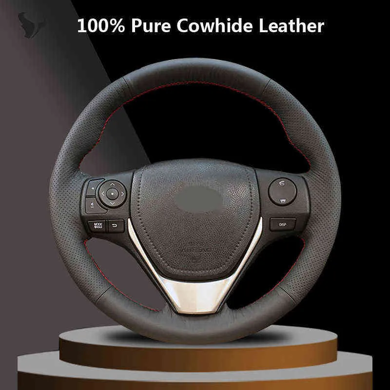 Capa de volante de couro genuíno preto para Toyota RAV4 20132018 Toyota Corolla 20142017 AURIS 2013 2015 2016 J220808