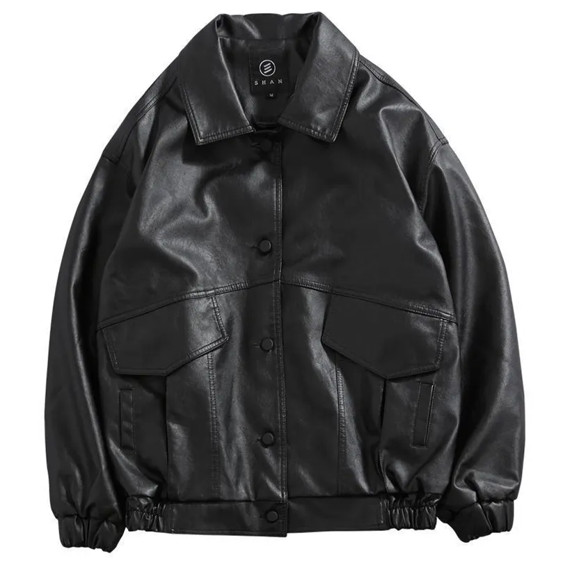 Jaqueta de couro PU Men Black Soft Faux Leather Jacket Motorcycher Moda de couro casacos de bombardeiro macho bolsos de jaqueta 220812