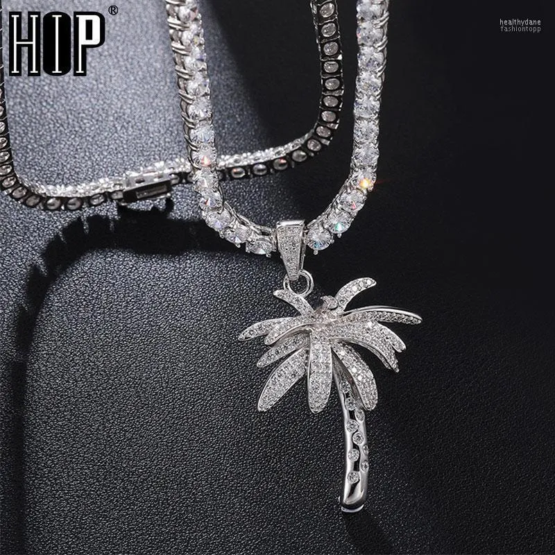 Pendant Necklaces Hip Hop Bling Iced Out Micro Paved CZ Palm Tree Pendants & For Men Rapper Jewelry With Tennis Chain Heal22