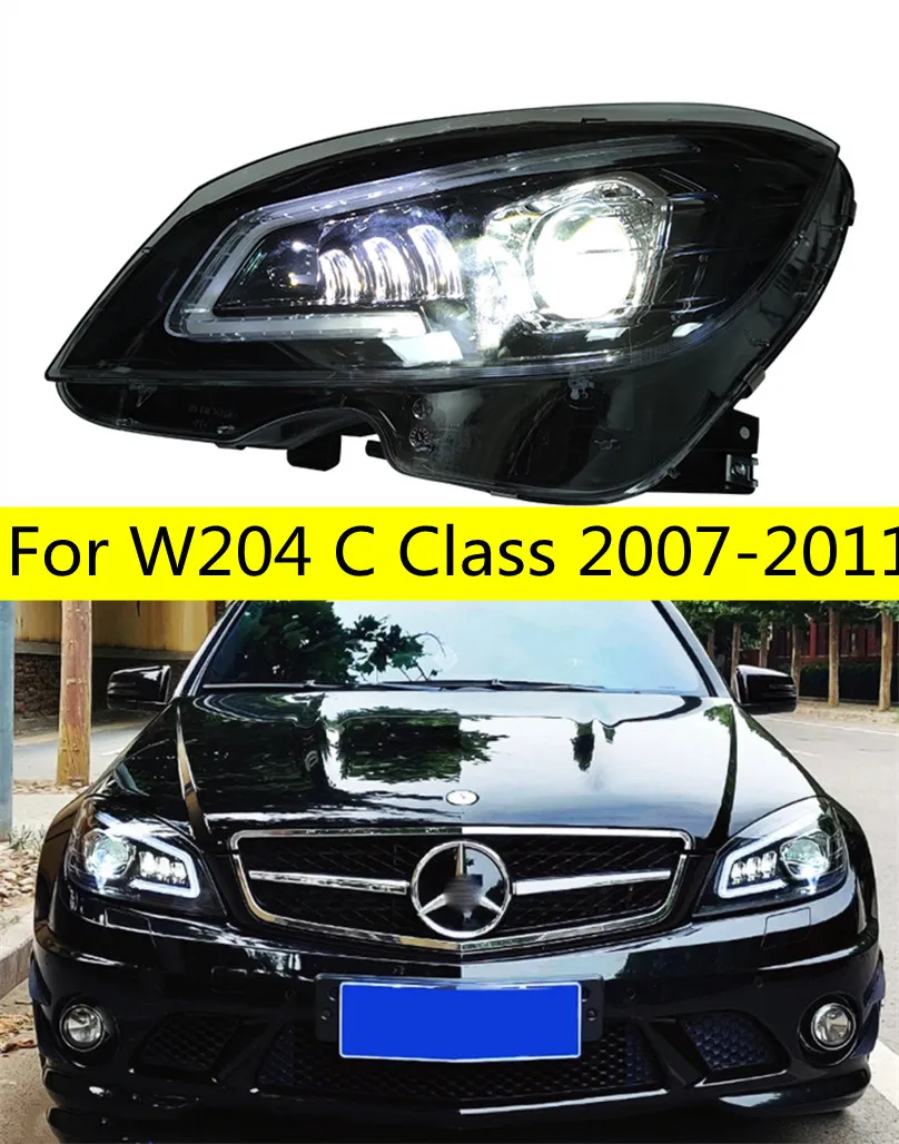 المصباح الأمامي LED شعاع عالية لـ W204 2007-2011CAR LIGHTS C200 C260 C300 LED إشارة الدوران الديناميكي تشغيل المصابيح الأمامية مصباح العين الملاك