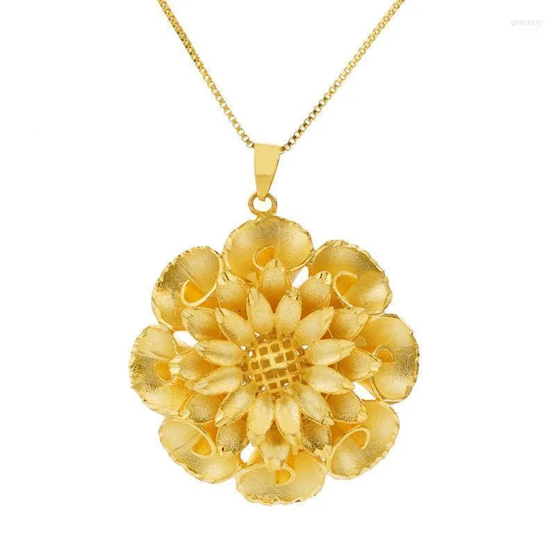 Anhänger Halsketten Real 24k Gold Schmuck Design Große Blumenform Statement für Frauen Hochzeitsgeschenke Großhändler Godl22