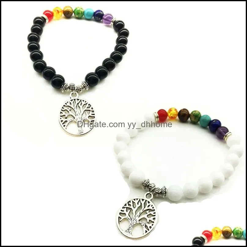 Natural Stone 7 Reiki Chakra Healing Balance Beads Tree Of Life Bracelet for Men Women Stretch Yoga Jewelry