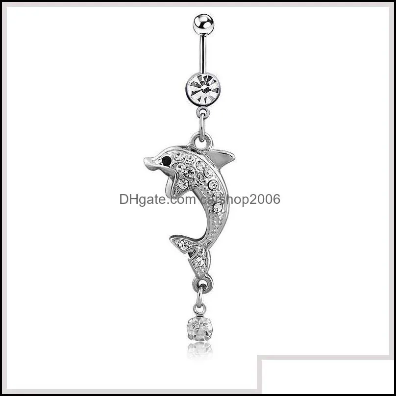 stainless steel belly dangle ring  bell button navel rings simple design rhinestone body piercing fashion jewelry wholesale