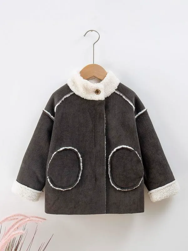 Toddler Boys Podwójna kieszeń Kropla Teddy Lined Corduroy Płaszcz Ona