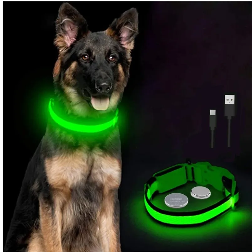 Led Glowing Dog Collar Luminous Collar 조절 가능한 야간 조명 개 끈을위한 작은 개 고양이 애완 동물 안전 액세서리 220610