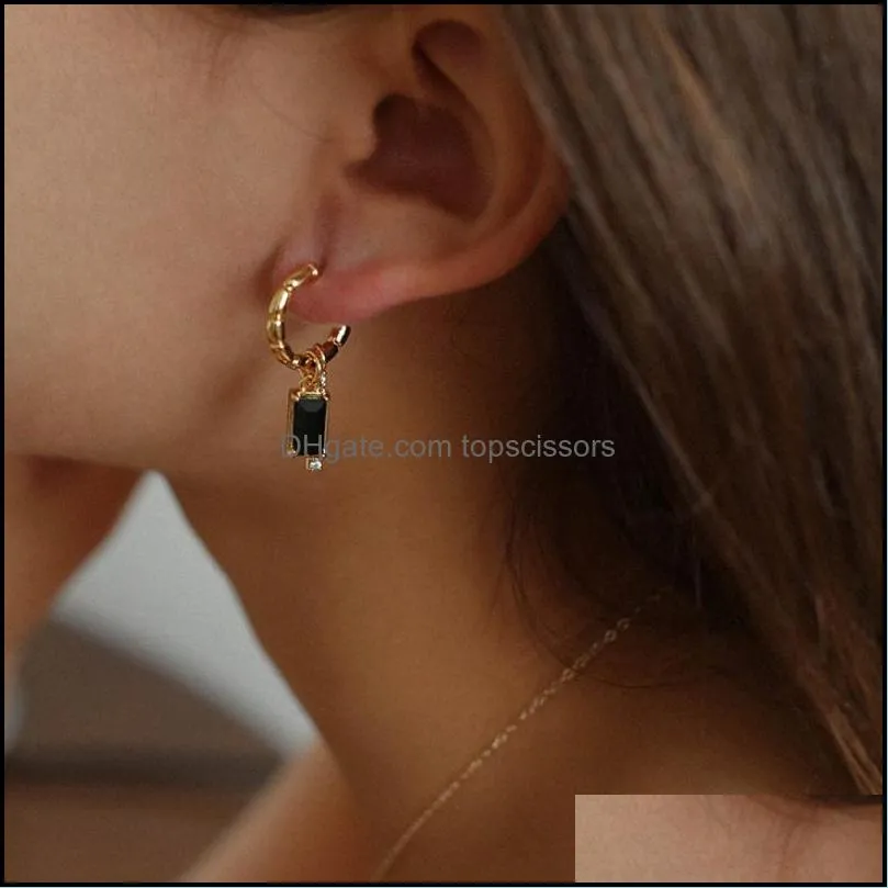 c shaped black square dangle earrings zircon tassel body ear jewelry for women and girls