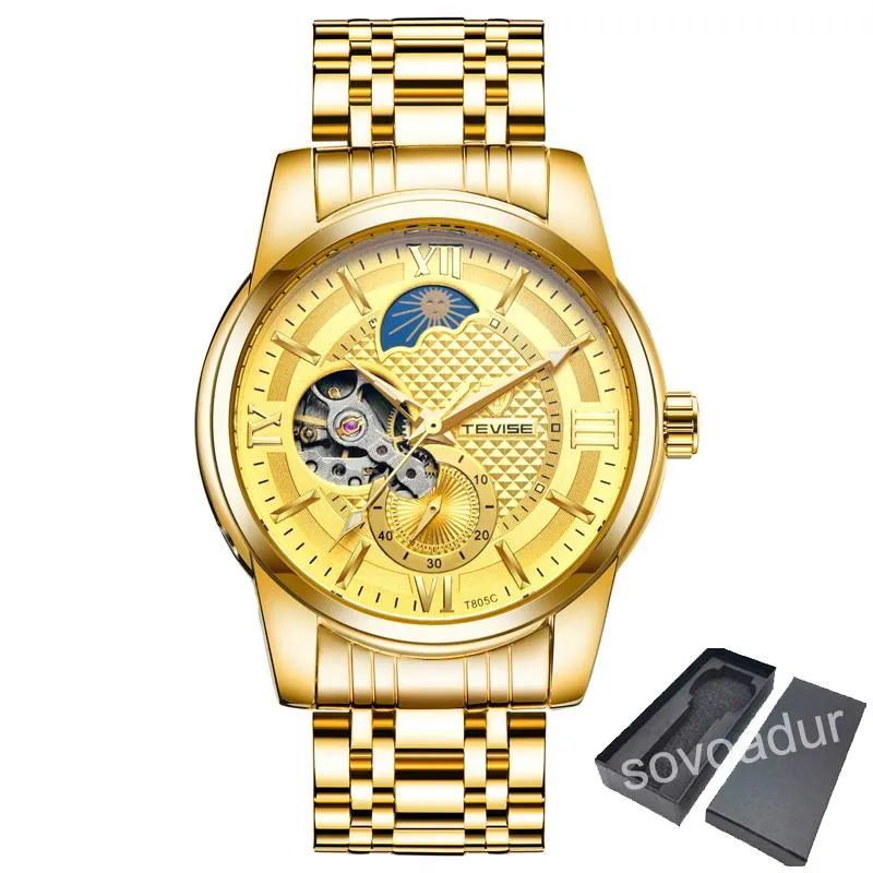 Orologi da polso Tourbillon Orologio meccanico automatico da uomo fasi lunari Orologi da uomo d'affari luminosi impermeabili in acciaio inossidabile oro Reloj Hombr