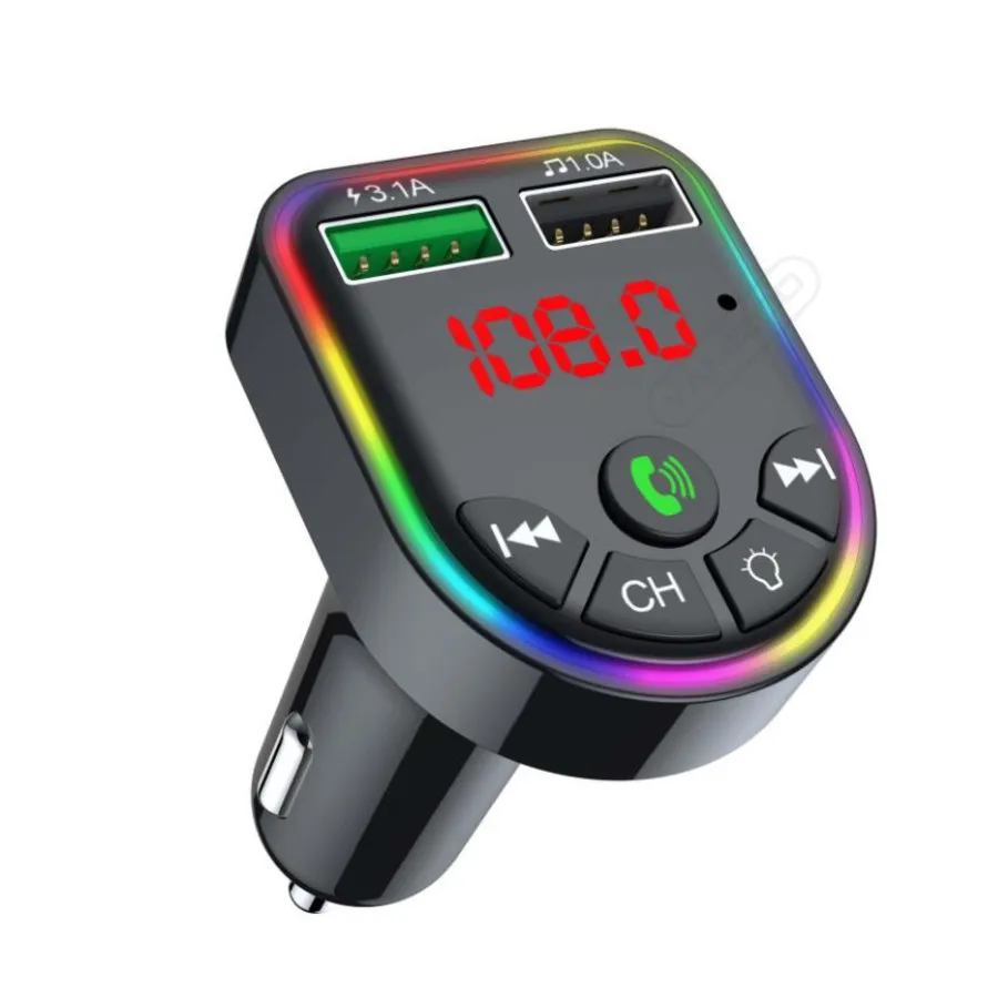 F5 F6 RGB luz ambiental reproductor MP3 para coche Bluetooth 5,0 transmisor FM Kit manos libres inalámbrico para coche con cargador Dual 3.1A