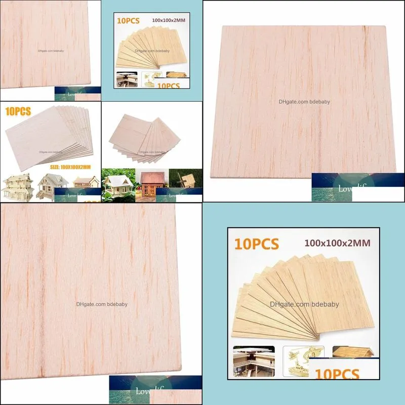 10Pcs 100x100x2mm Wooden Plate Model Balsa Wood Sheets DIY House Ship Aircraft