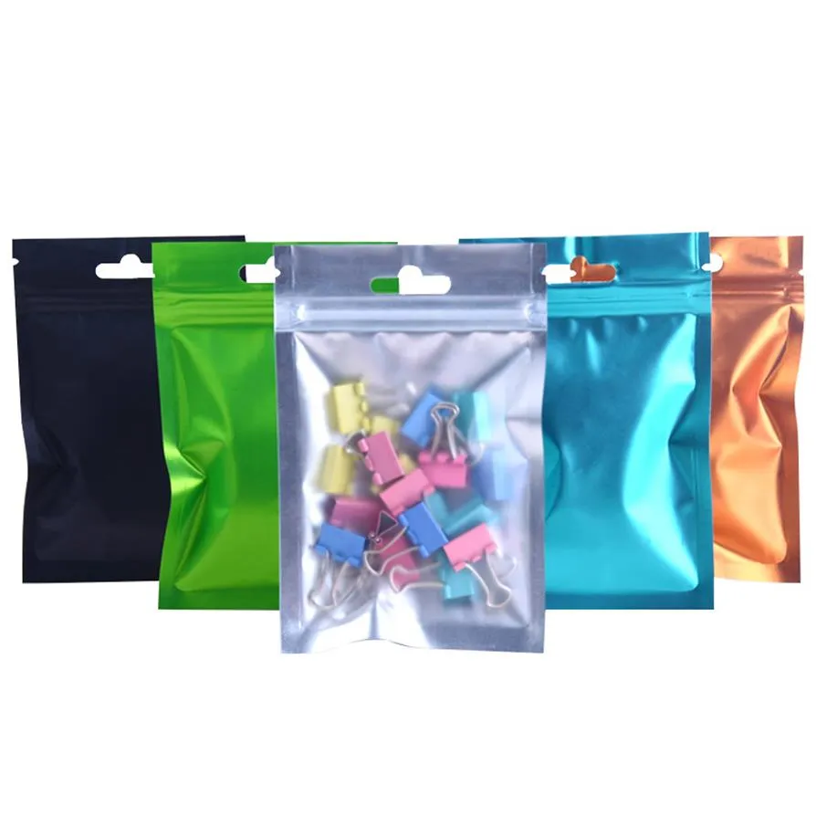 100st doorzichtige en gekleurde verpakking zip-lock pakket zak met hanger gat plastic mylar duidelijk op voorzijde kleur pouch tassen diverse 238q