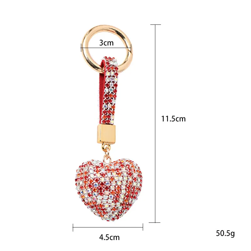 Cuore portachiavi Cuore di cristallo portachiavi Borsa Charms Accessori Strass forma cuore portachiavi Ciondolo zaino portachiavi Cuore auto portachiavi anello regalo per le donne ragazze (Bianco
