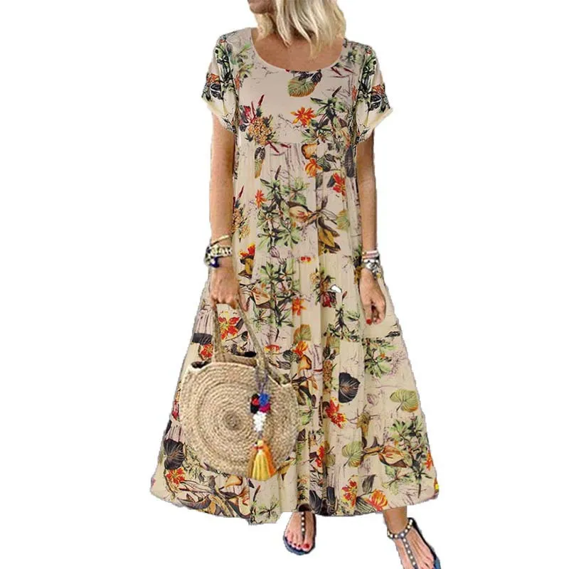 Fashion Summer Maxi Dress Women's Printed Sundren Sunded Casual Casual Short Vestidos Femme Robe haute taille Femme