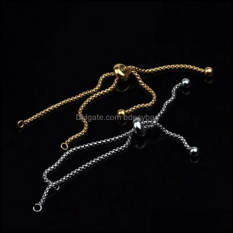 Tennis Bracelets Jewelry 3 PCS/LOT DIY 루프 커넥터 펜던트 BRAC DHKPP를 만들기위한 조절 가능한 스테인리스 스틸 슬라이더 체인