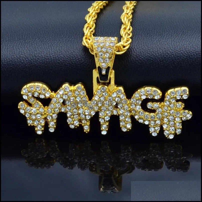 charm fashion men`s hip hop european and american full diamond letters savadf pendant high quality necklace