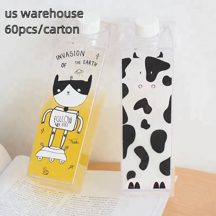 US WAREHOUSE 500ml Milk Carton Water Bottle Transparent Square High Capacity Cup Plastic Coffee Drink Mug Originality Z11