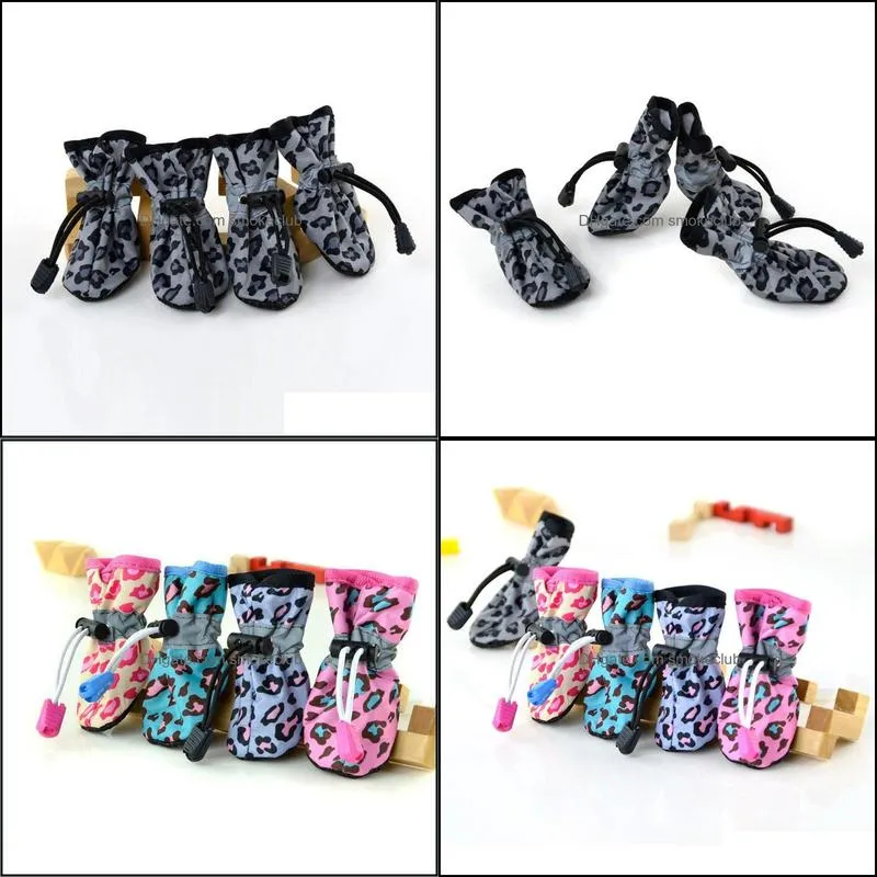Dog Apparel Supplies Pet Home Garden Cat Anti-Slip Rubber Sole Waterproof Leopard Boots Shoes 7 Size 5 Color For Dogs Drop Delivery 2021 J