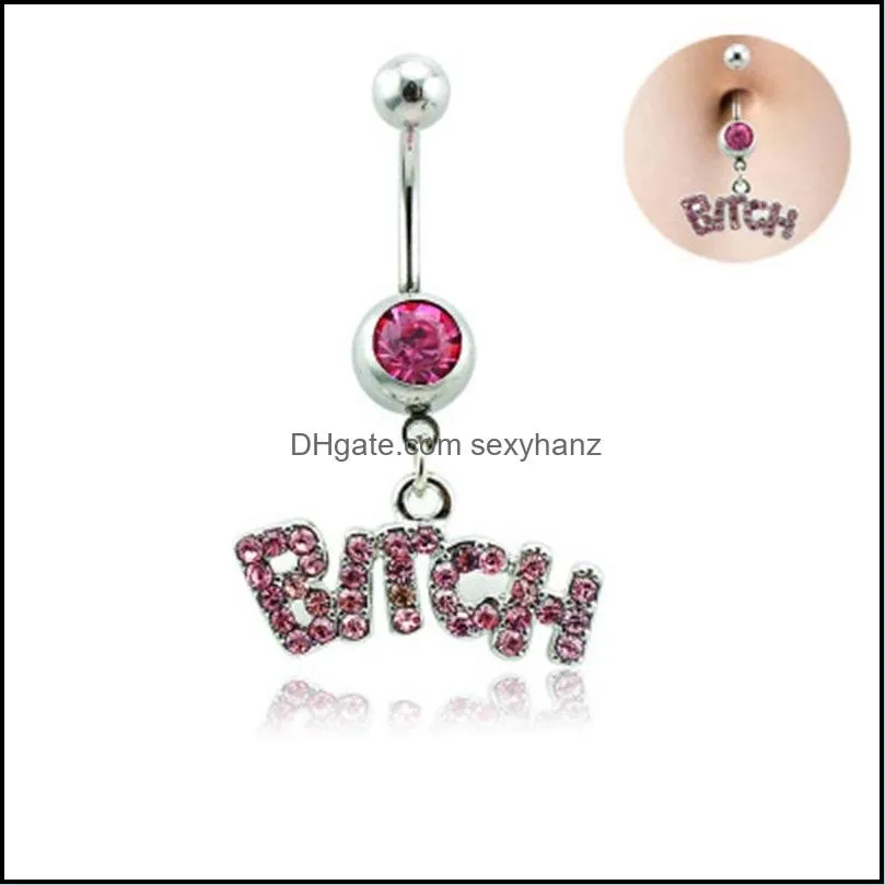 Silver/Pink Sexy Crystal Body Piercing Surgical Button Belly Ring Jewelry Navel Bar 202 Q2