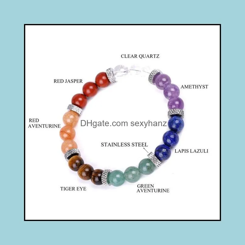 7 Chakra Bracelets Reiki Natural Stone Strand Bracelet Healing Crystal Quartz Charm Beaded Bracelets Meditation Balance Femme