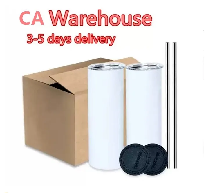 CA warehouse Sublimation 20oz Straight Tumblers with Metal Straws and Silicon Rubber Bottoms Heat Press Water cups Arrive Your Address in Four Days.