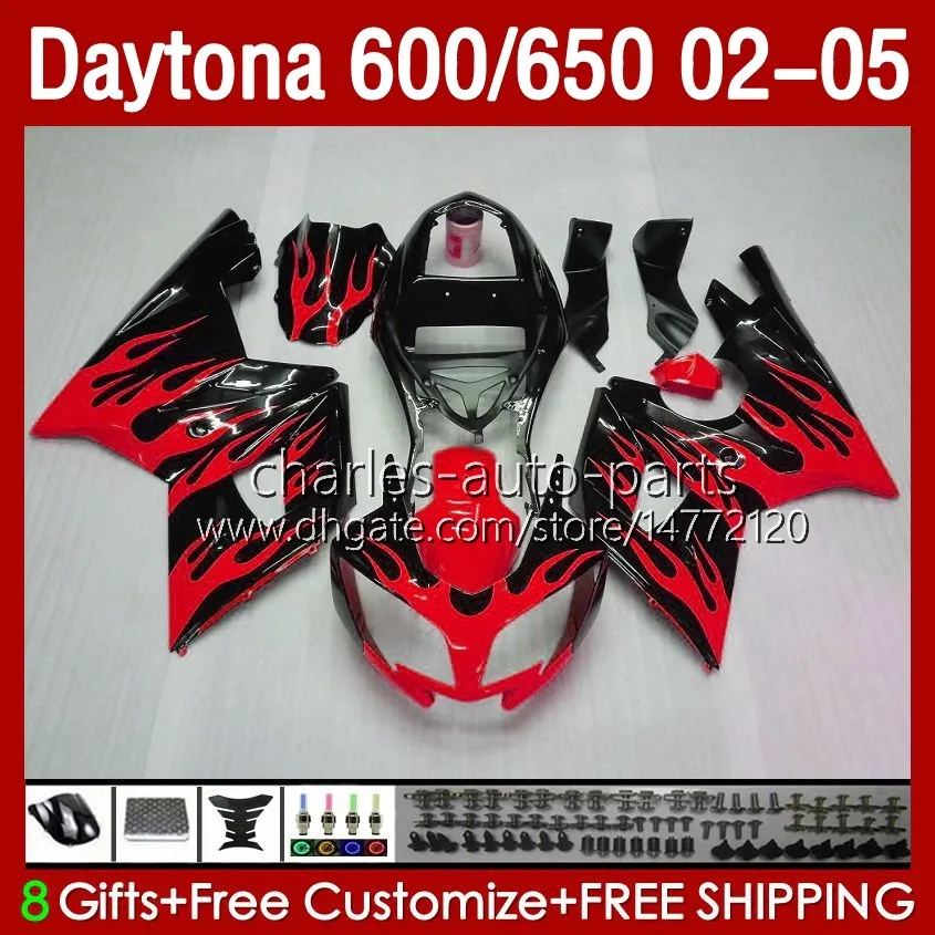 Wróżki Zestaw dla Daytona 650 600 CC 02 03 04 05 Bodywork 132NO.67 Cowling Red Flames Daytona 600 Daytona650 2002 2003 2004 2004 Daytona600 02-05 ABS Motocykl Ciało