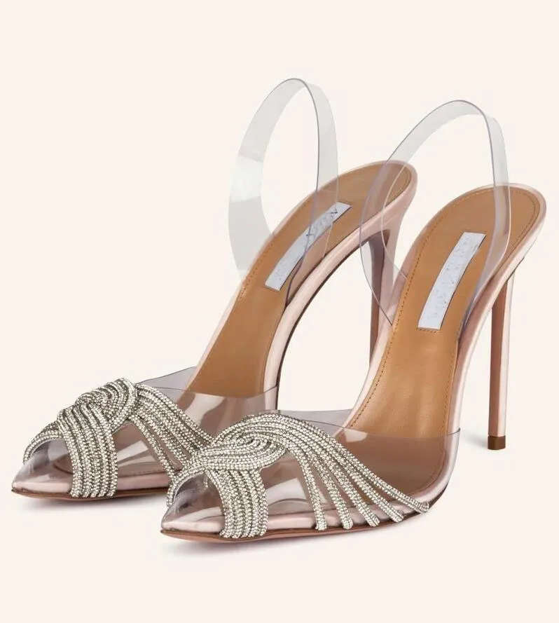 Top Luxury aquazzuras Sandali Gatsby Scarpe Donna Slingback Crystal Swirls Puntali in PVC Décolleté Punta a punta Lady Party Wedding Tacchi alti EU35-43