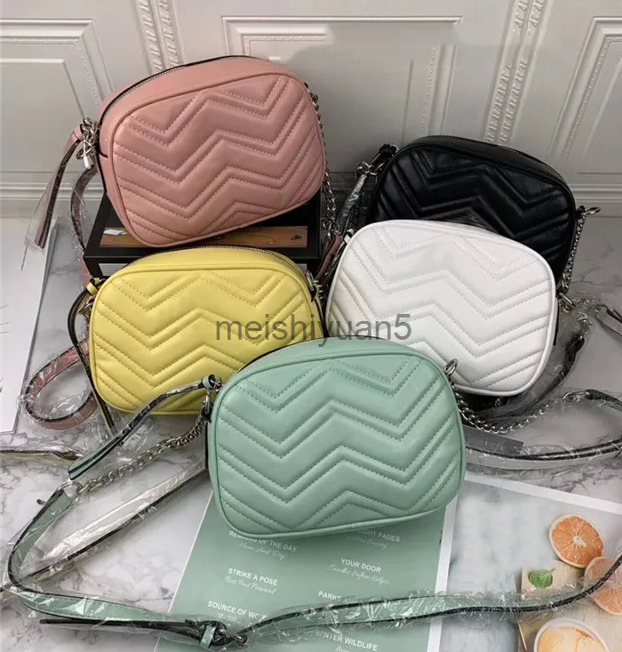 Marmont Wave Pattern Chain Camera Bag Fashion Macaron Crossbody l￤der damer axelv￤ska lyxdesign fasta f￤rg bokst￤ver stora kapacitet kvinnv￤skor