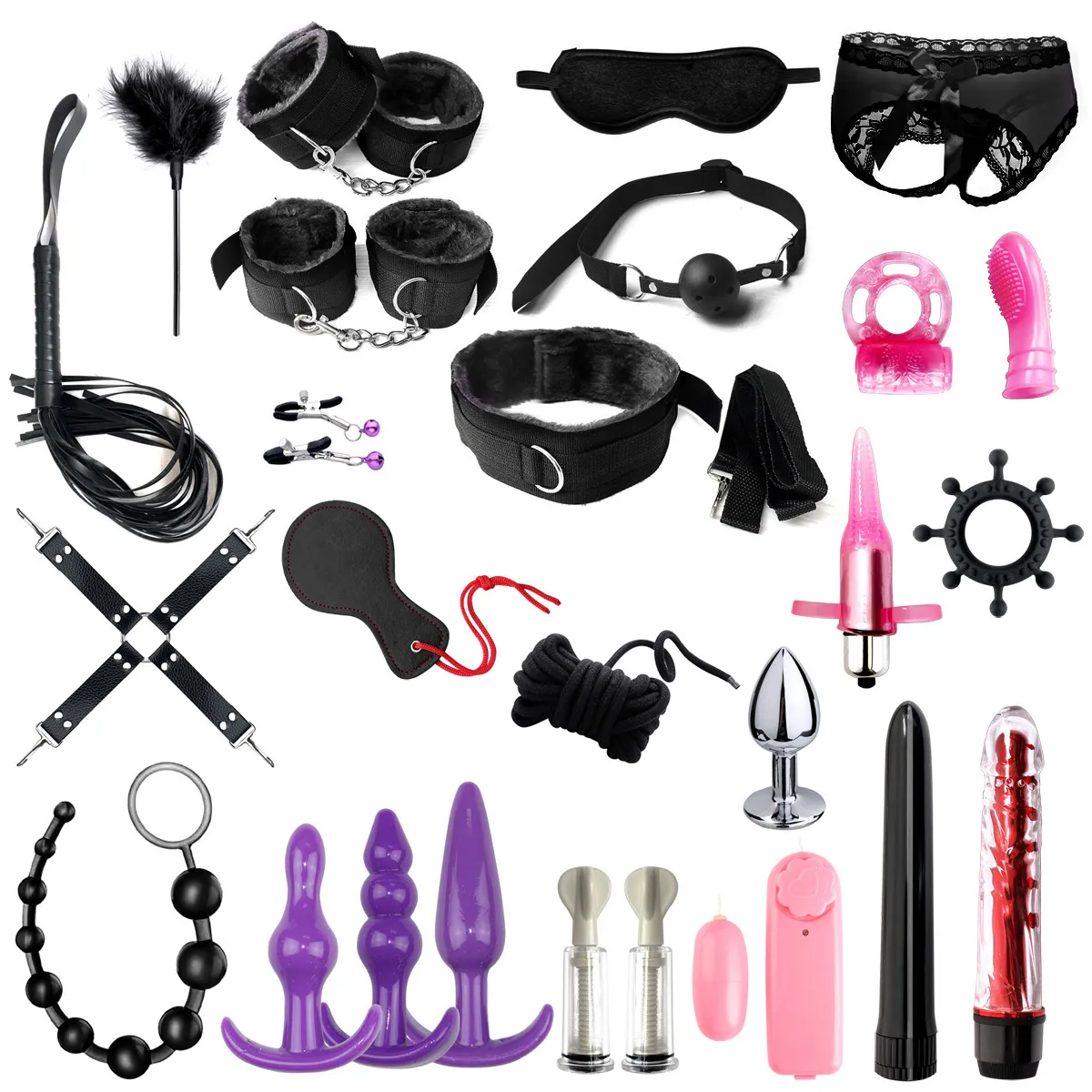 26st vuxna sexiga spel bdsm terughoudendheid paar slaven tepelklemmen zweep kraag handboeien anale vibrator kropp bondage set set