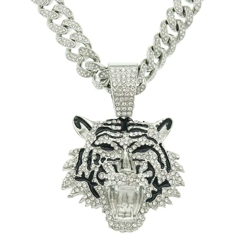 Naszyjniki wiszące mężczyzn Hip Hop Tiger Naszyjnik z 13 mm Miami Cuban Saile Out Bling Hiphop Male Charmerpendant