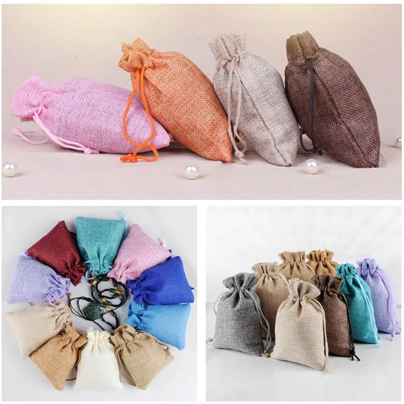 14 Färg Linen Buntle Bag Jewelry-Gift förvaringspåsar smycken Förpackning Pocket DrawString-väska till sjöss T9I001925