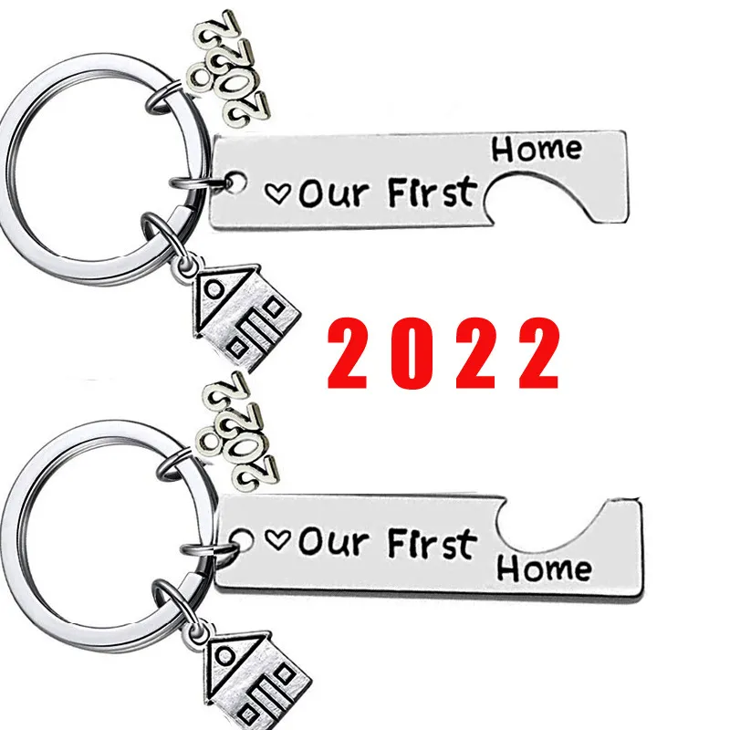 Nasz pierwszy dom 2022 Stal nierdzewna okrągła metalowa litera klawisza Pierścienie dla mężczyzn Keys Klucz