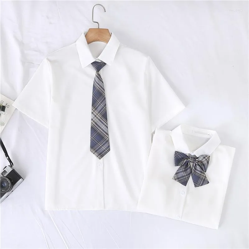 Kvinnors blusar skjortor Summert Solid Women Shirt Short Sleeve White Tops With Tie Bow Japanese Korean JK Style Female Lapel Blouseswomen's