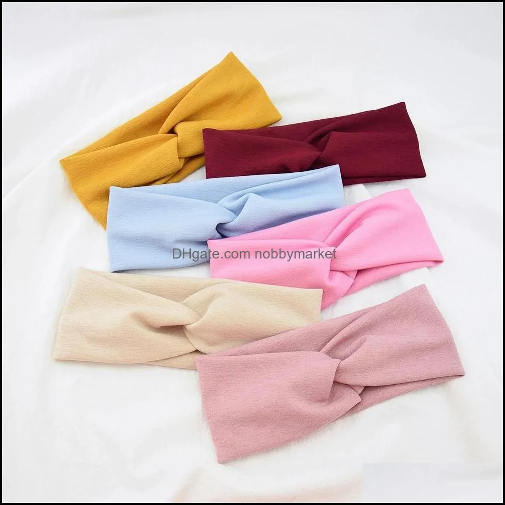 Comfortable Breathable Women Yoga Hairband Solid Color Cross Knotted Elastic Headband Girls Headwear Photography Props