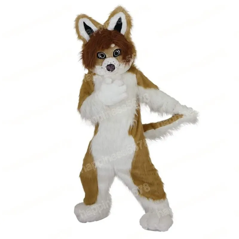 Prestaties Long Fur Husky Dog Mascot Costuums Kerstcontrijder Karakter Outfits Pakken Verjaardagsfeestje Halloween Outdoor Outfit Suit