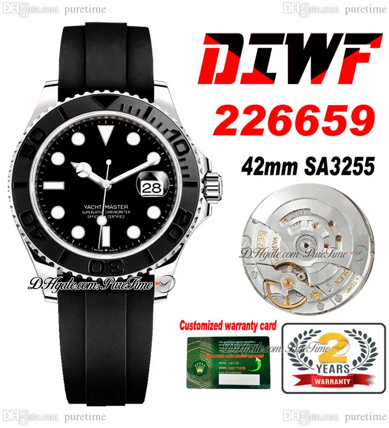 DIWF Y-M 42 226659 SA3235 Automatyczna męska zegarek 3D Ceramiczna ramka Czarna tarcza białe markery Oysterflex Guma Pasek Super Edition Pureteme A1