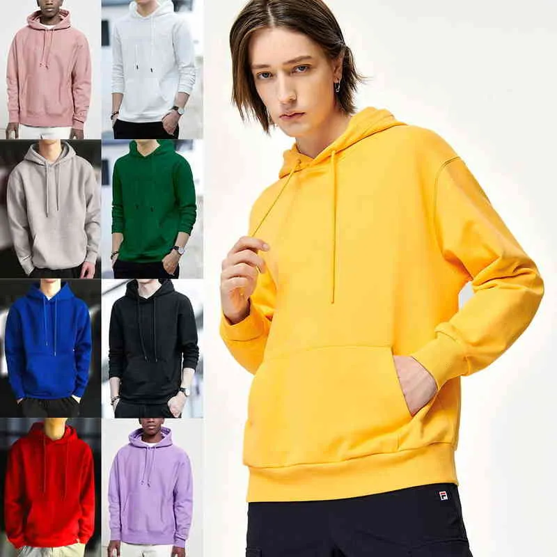 Hoodie tröjor män kläder fast färg svart grå rosa blå fleece sweatshirt hip hop hoody hane hooded tröja avslappnad toppar g220713