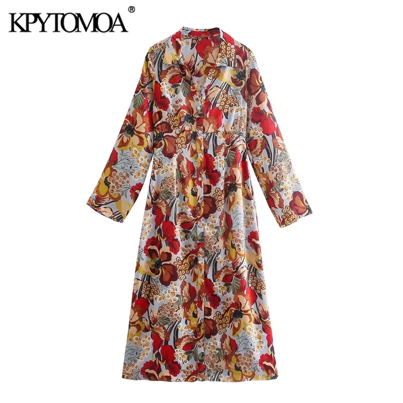 Moda donna stampa floreale accogliente camicia midi abito vintage manica lunga abbottonatura abiti femminili abiti Mujer 220526