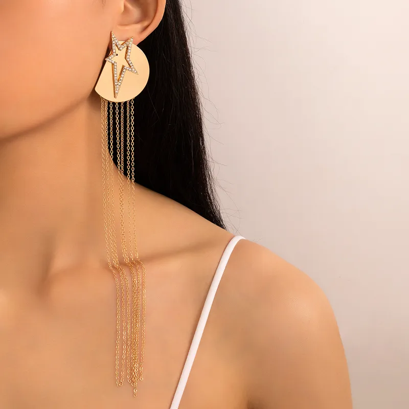 Dangle Chandelier Bohemian Tassel Drop Earring for Women Silver 컬러 스타 고급 진주 돌 롱 체인 Dangle Earring Jewelry