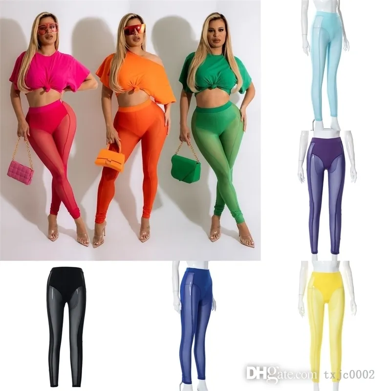 2022 Kvinnor Sheer Yoga Leggings Designer Kläder Sexig Perspektiv Mesh Pants Summer Casual Multicolor Byxor