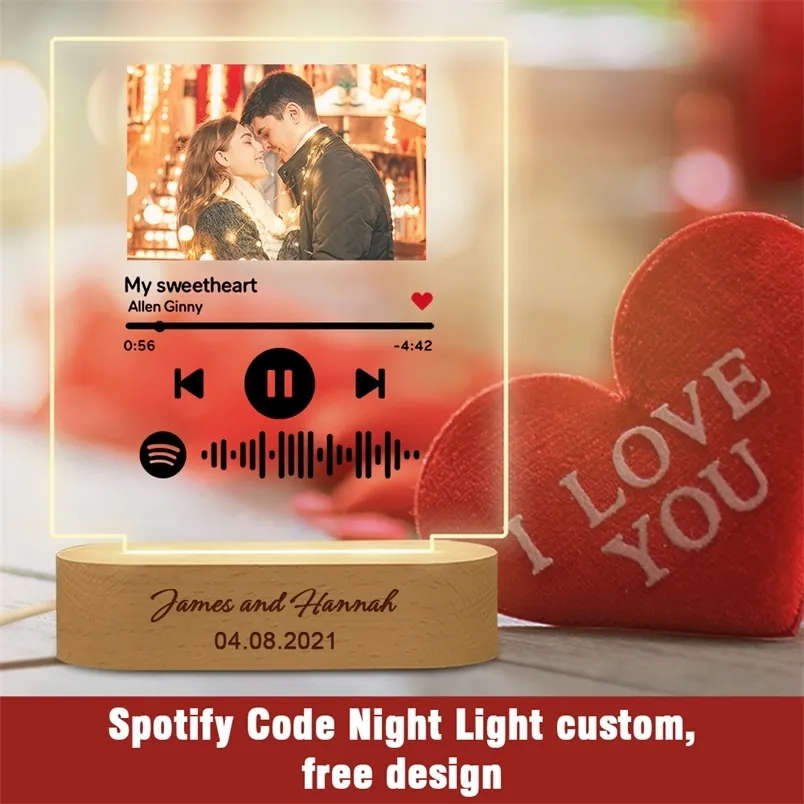Lâmpada de presente personalizada Custom Acrylic Music Board Night Light Casal Friend Aniversário de Natal Presente Decoração Home Decoração 220623