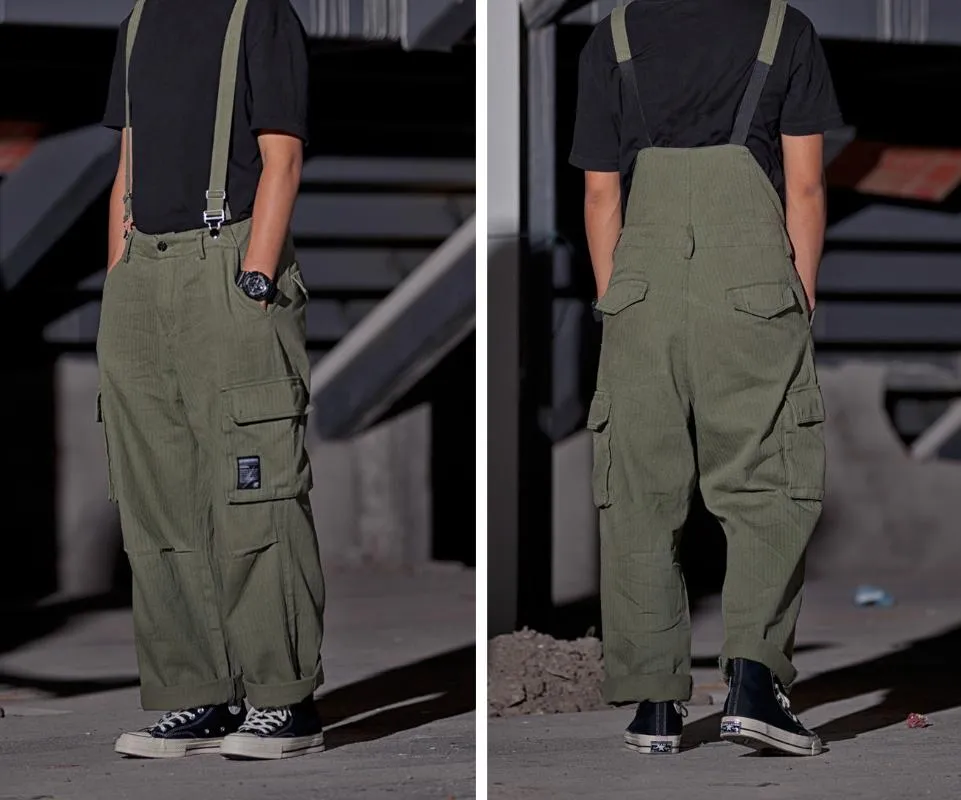 Mens Wide Leg Trousers With Suspenders: Streetwear Cargo