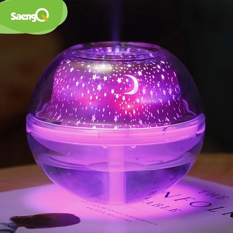 Saengq luchtbevochtiger nachtlicht USB met kleurrijke LED -lichten Mute Verstuiver Aroma Diffuser Home Mist Maker Y200416