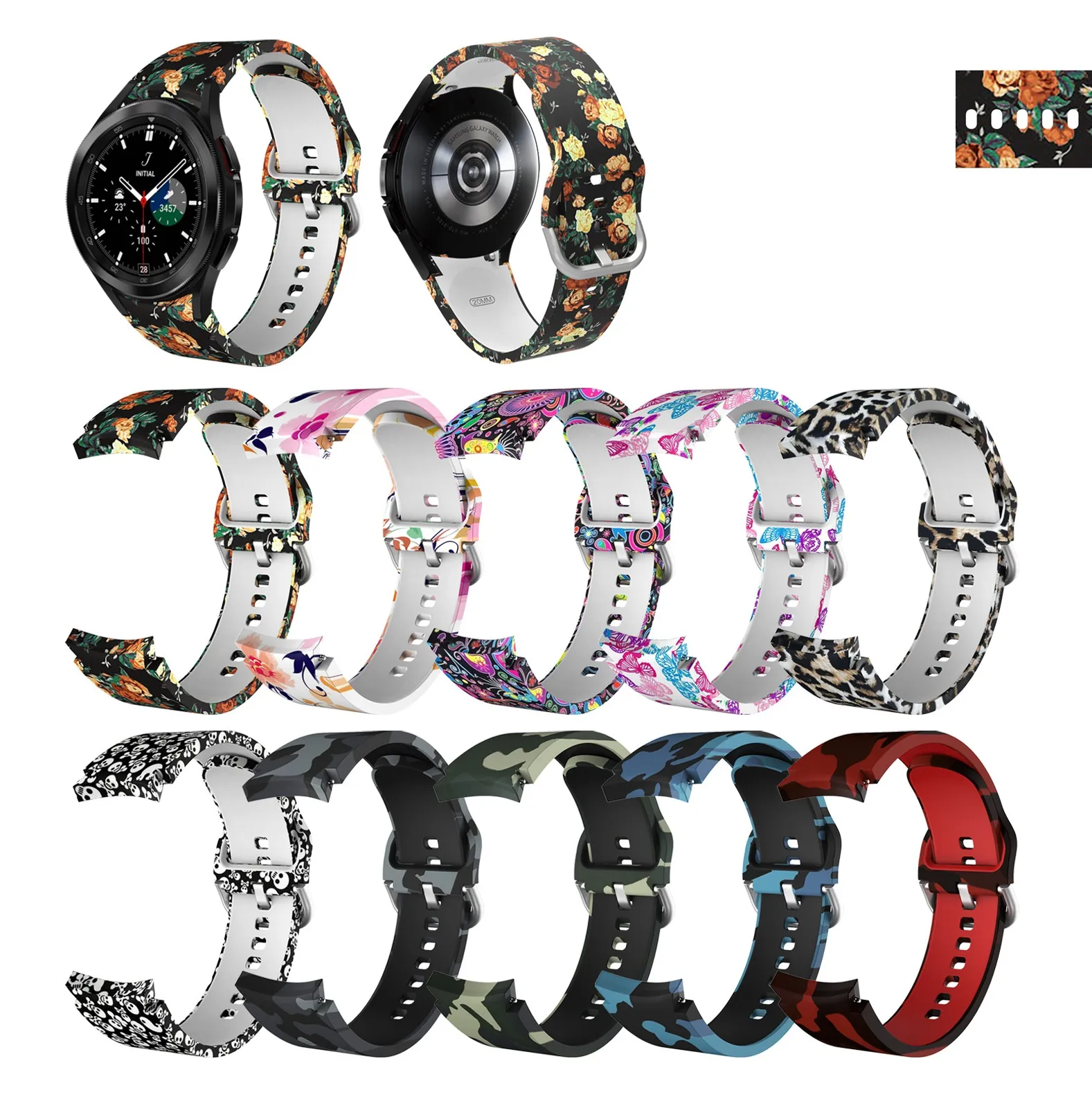 20mm 22mm Floral Print Sport Strap Replacement for Samsung Galaxy Watch 3 4 Active 42mm 46mm Gear Sport fashion classic Bracelet Bands Straps