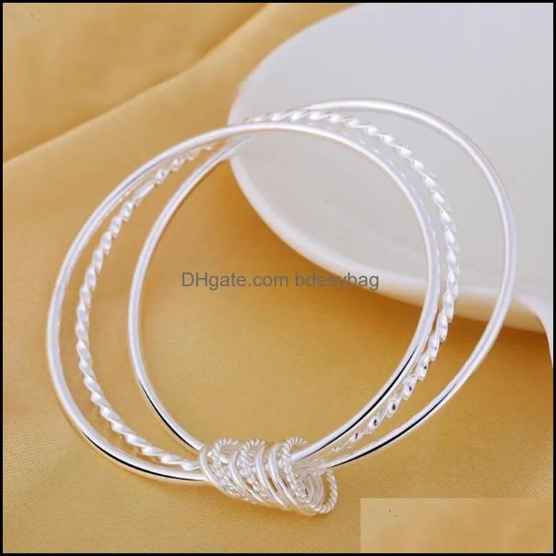 bangle charms fine three circles 925 stamp silver bracelets for women fashion noble party wedding jewelry christmas giftsbangle