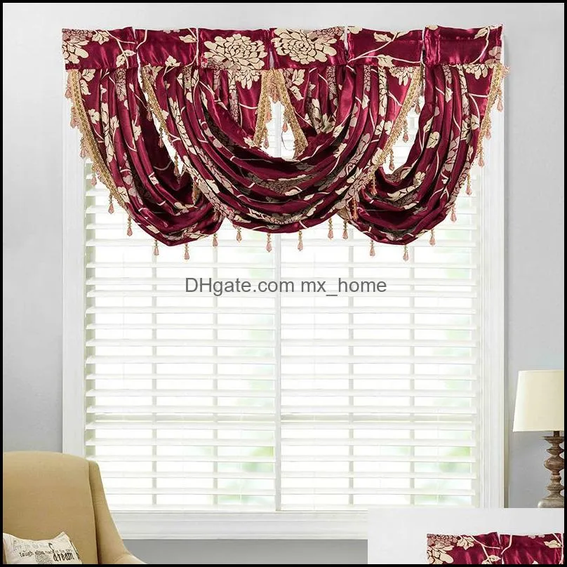 European Royal Luxury Valance Curtains For Living Room Door Kitchen Short Pelmet Roman Drapes Jacquard Fabric Window 1Pc Drop Delivery 2021