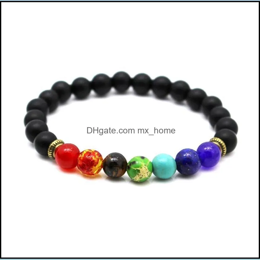 New 10 Chakra Bracelet Men Black Lava Healing Balance Beads Reiki Buddha Prayer Natural Stone Yoga Bracelet For Women