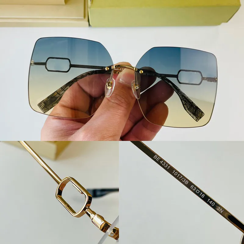 dames vintage vierkante zonnebril 4331 randloze diamantgeslepen lens retro avant-garde lichte kleur decoratie zomerbril Carving rijden metalen frame Brillen