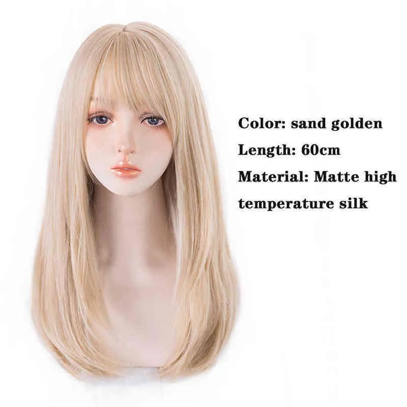 NXY Hair Wigs Moyenne Longueur Straite Claignage Synthétique Femme Femmes Golden Rose Brun Brown Bangs Cosplay Lolita 0505